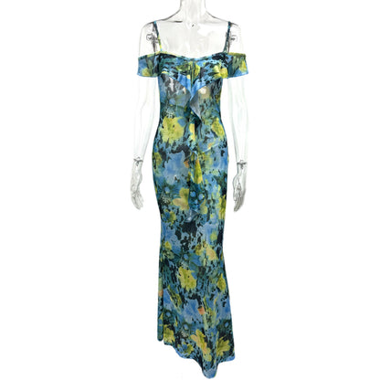 New Off-shoulder Printed Maxi Slip Dress For Women