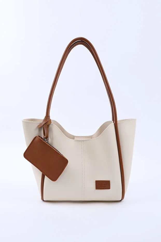 Cream Tan Faux Leather Hand And Shoulder Bag