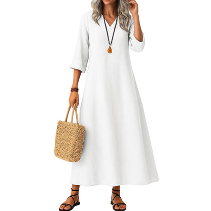 Slimming Cotton Mid-length Dress Versatile And Easy To Style