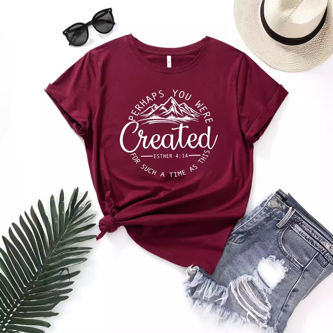 Women's Casual Round Neck Slogan Printed Short Sleeve