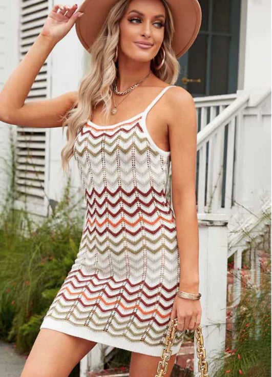 Chevron-striped Thin-strap Knit Dress
