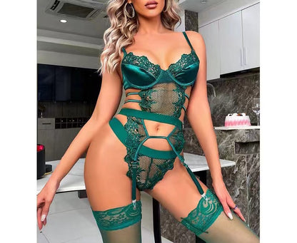European And American Three-point Hollow Embroidery Underwear