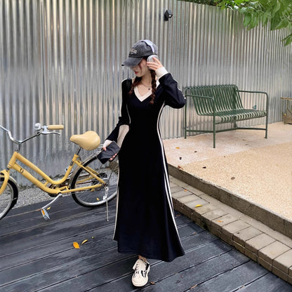 V Neck Long Sleeve A Line Dress For Women
