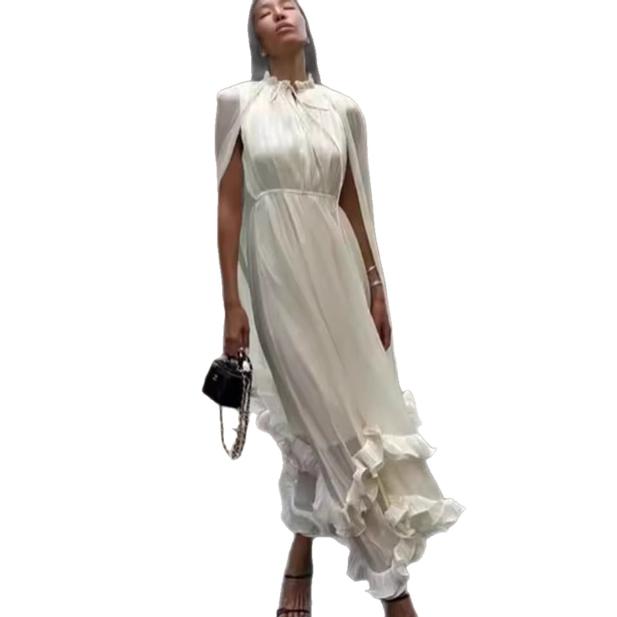 Irregular Ruffle French Shawl Dress