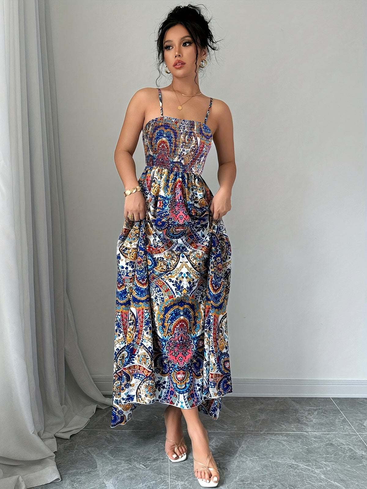 Mid Length Womens Printed Slip Dress