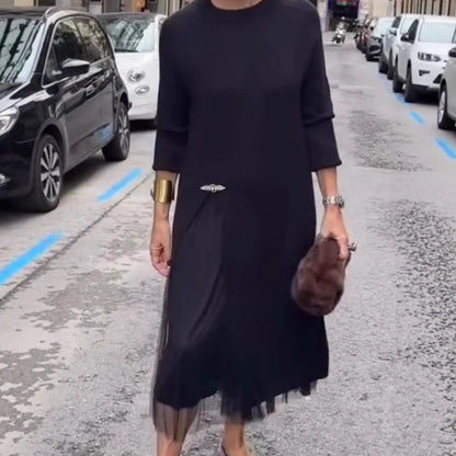 Womens Casual Knitted V-Neck Split-Joint Mesh Dress
