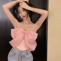 Stars Summer Bow Hanging Neck Wipe Chest Vest Hot Girl Top Female