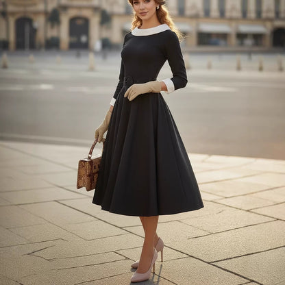 Womens Stylish Versatile Patchwork Color-block Dress