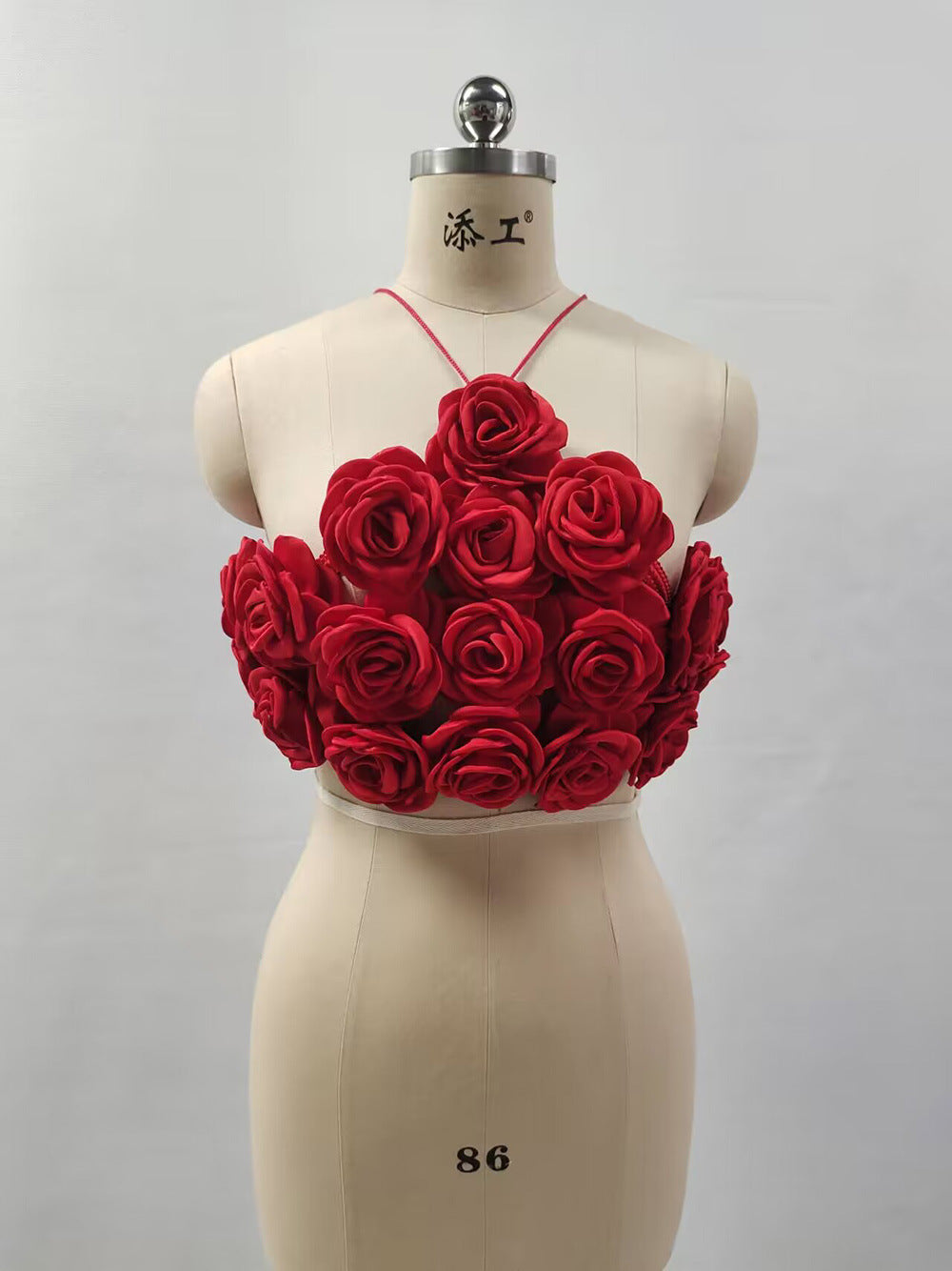 Fashion Three-dimensional Rose Woven Halterneck With Suspenders Hot Girl Top Pure Desire