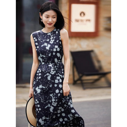 Printed Waist-Cinching Sleeveless Dress For Women