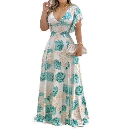 Spring Elegant Sexy Waist-Cinching Maxi Dress With A Bold Print