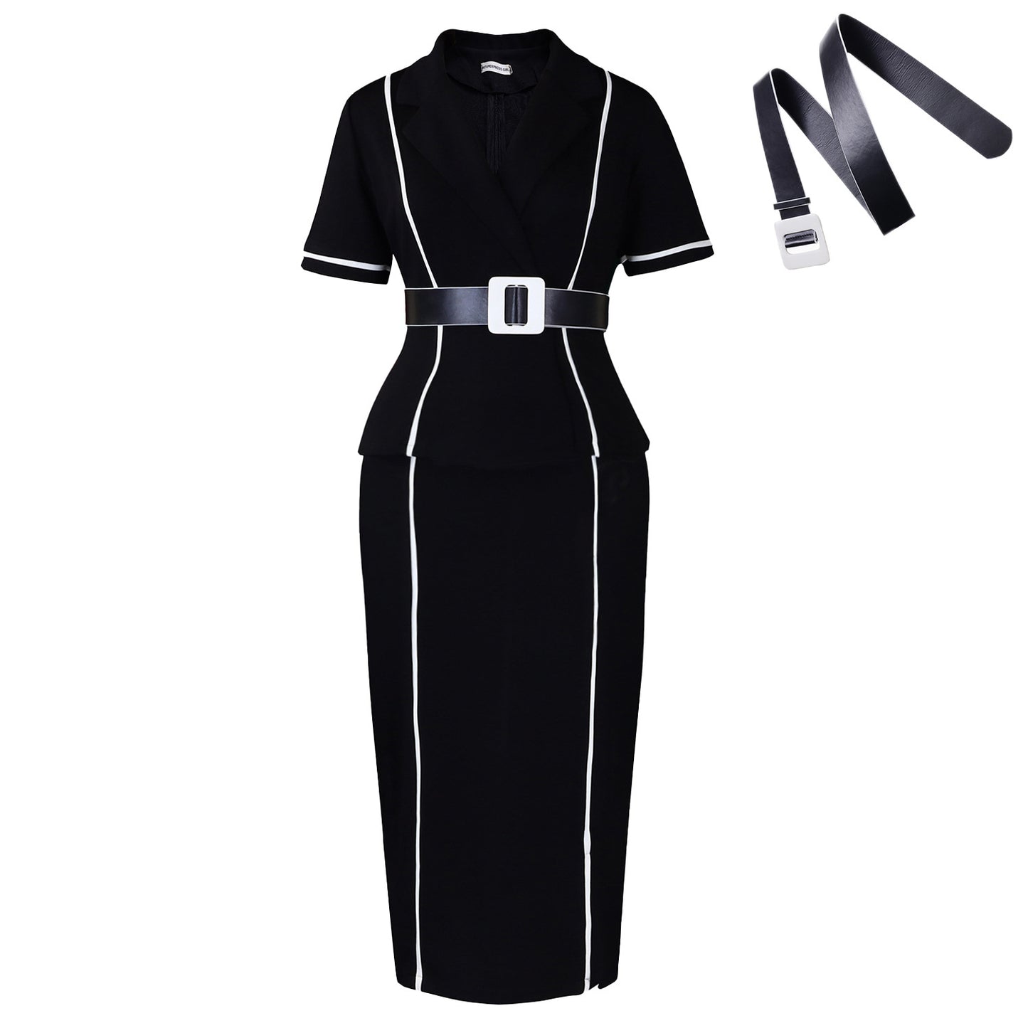 New Stylish High-waisted Ruffled Dress With A Blazer-style Collar And Short Sleeves