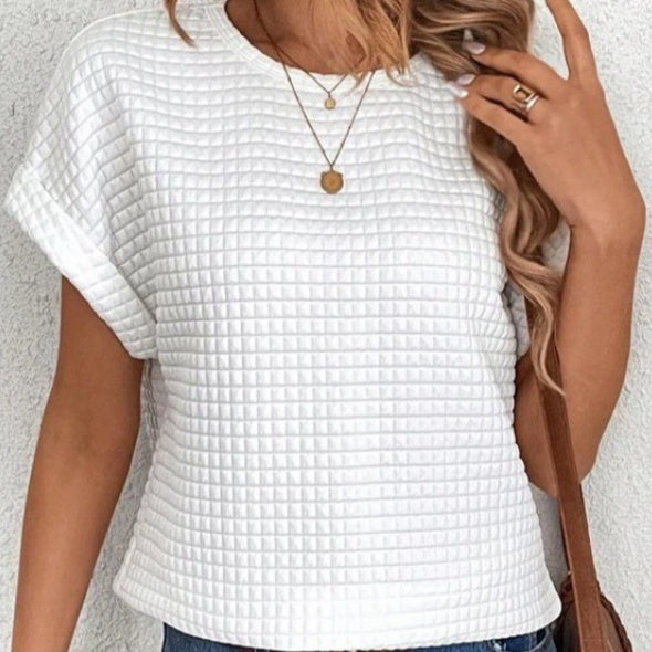 Solid Color Crew-neck Batwing Sleeve Shirt Top