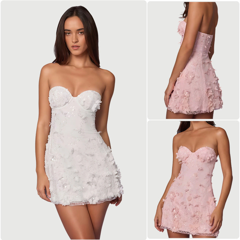 3D Floral Bustier Dress Cropped And Niche