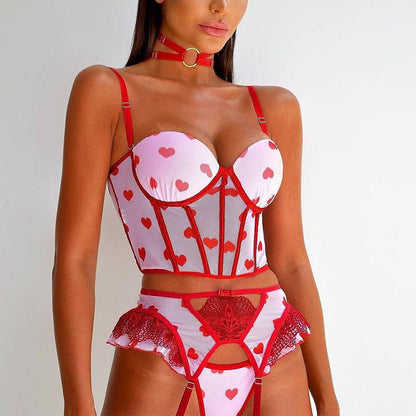 Underwear Body Sculpting Stitching Heart Contrast Sling 3-piece Set