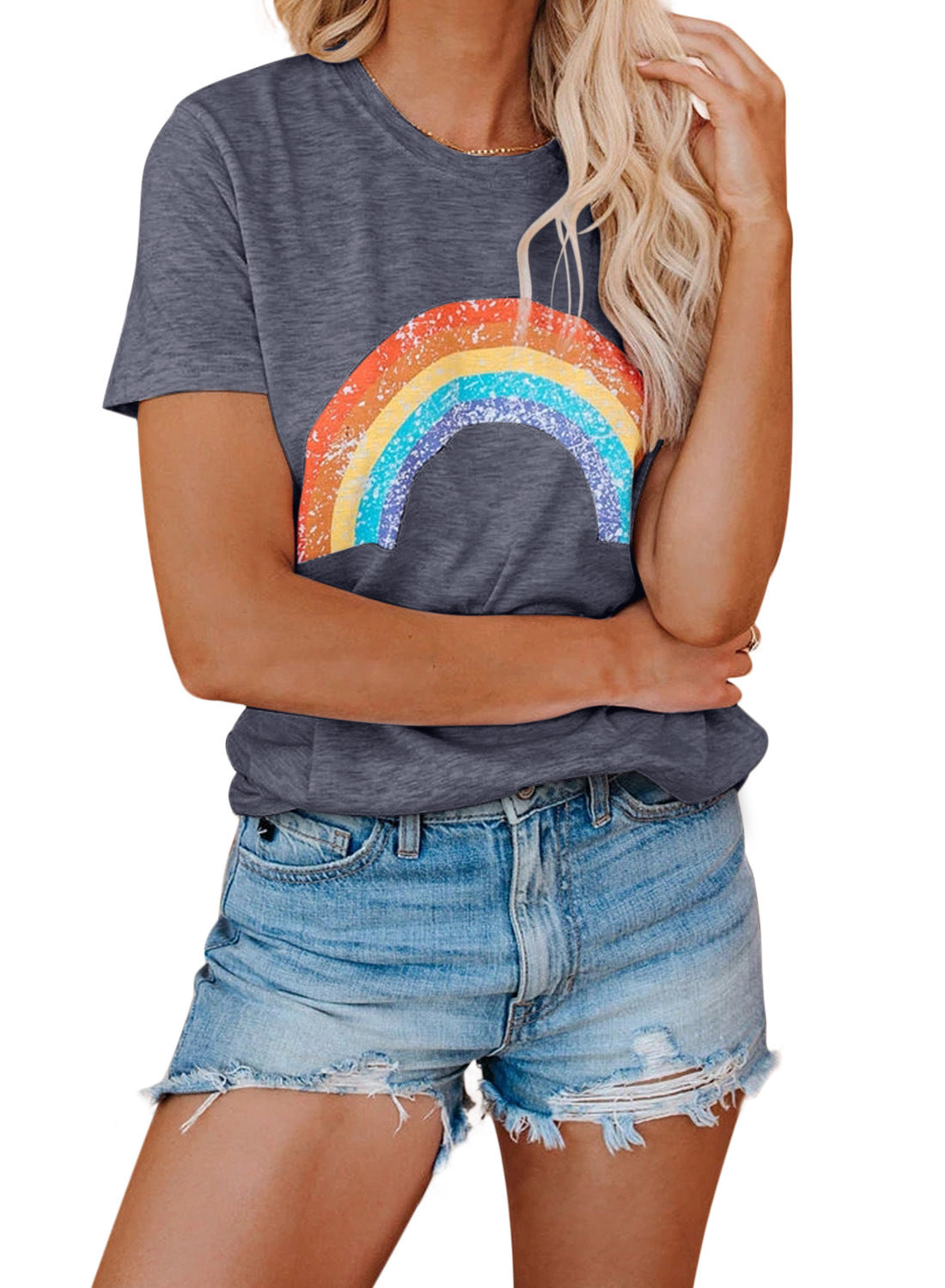 Summer Slim Fit Rainbow Pattern Fresh Ladies Top