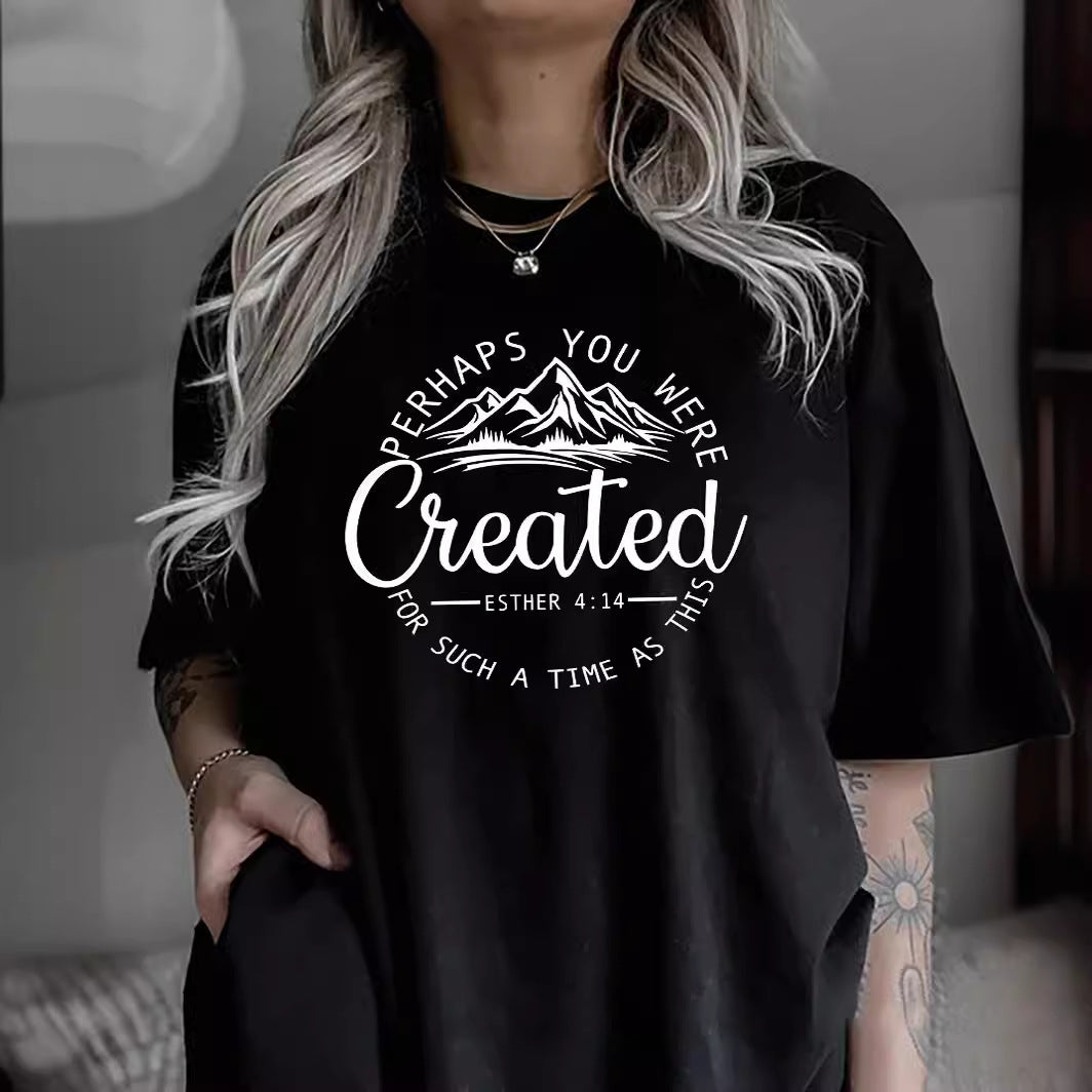 Women's Casual Round Neck Slogan Printed Short Sleeve