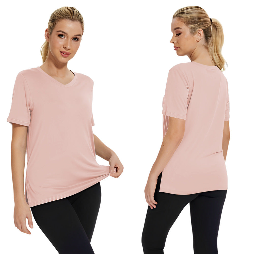 Summer New Solid Color Women's Short Sleeve Loose Split Top