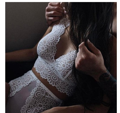 Europe and the United States explosion models sexy bud silk yarn perspective split two-piece underwear set