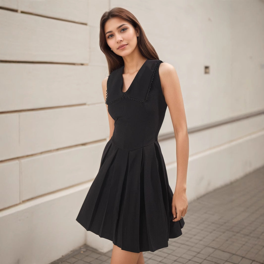 Womens Lace V-Neck Slim-Fit Versatile Flared Dress