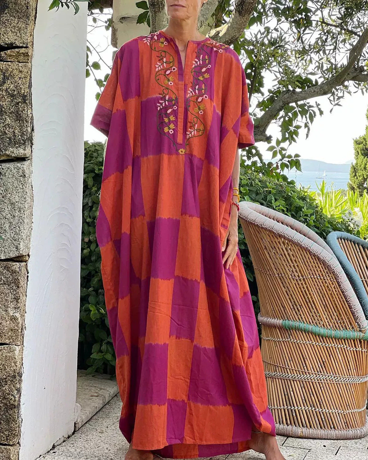 Womens Printed Crew-Neck Long-Sleeve Patchwork Casual Fashion Dress