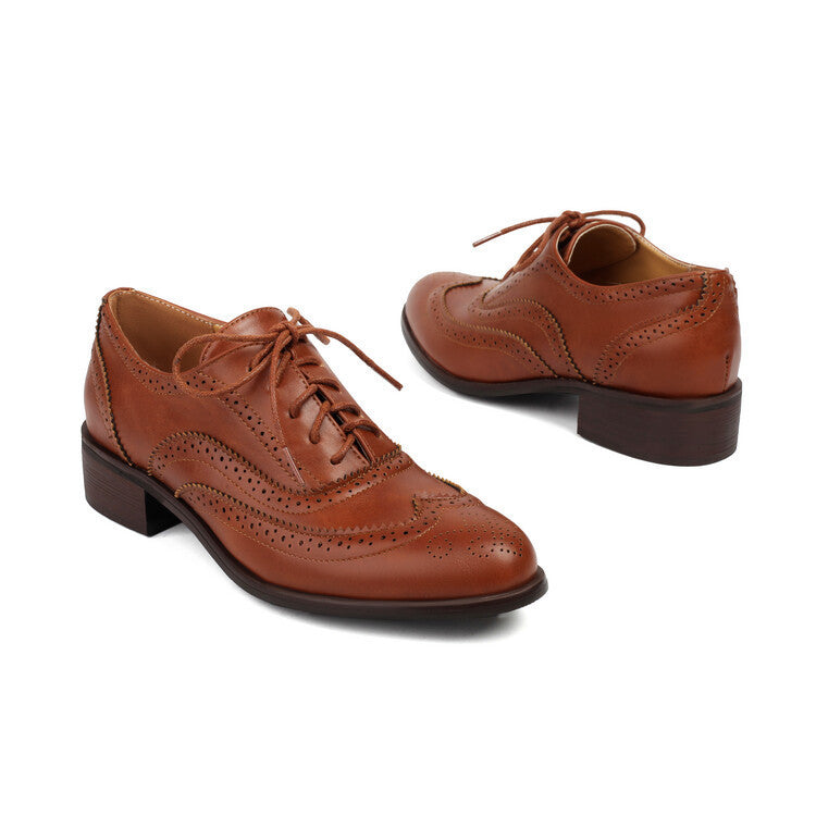 Color Matching Pumps Round Head Shallow Mouth Front Lace-up Women's Chunky Heels