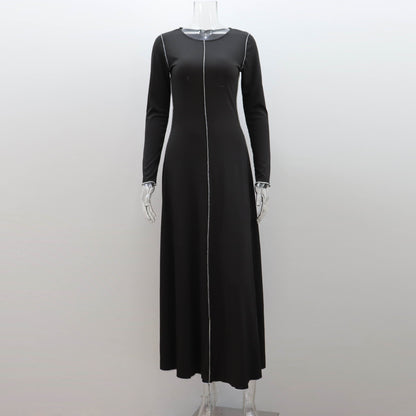 Womens Long A-line Dress With A Crew Neck