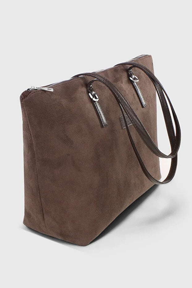 Brown Suede Shopper Bag