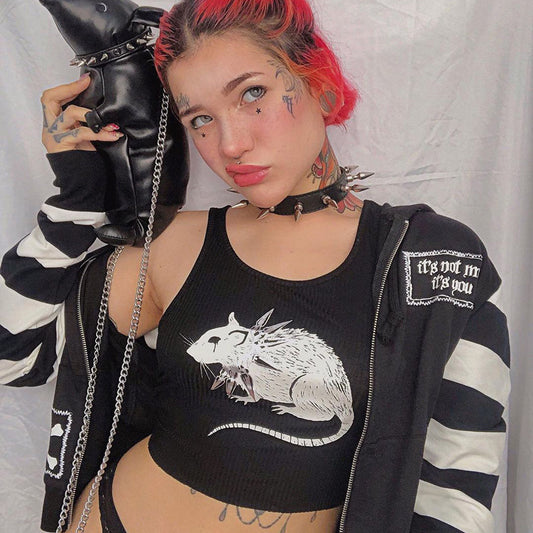 Dark Style Mouse Print Vest New Sexy Cropped Inner Top