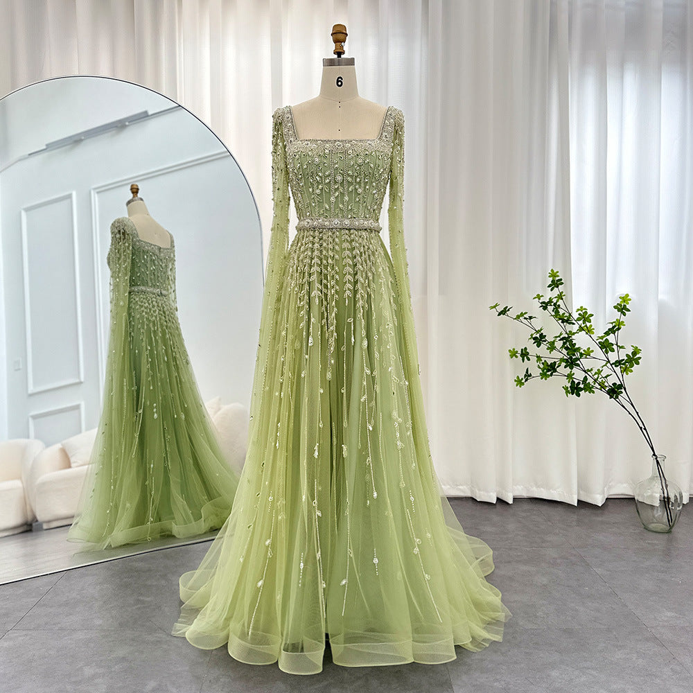 Womens Sparkly Long-Sleeve Zipper Evening Dress