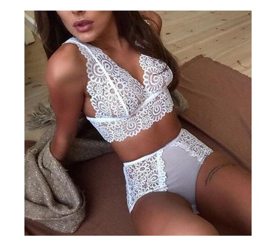 Europe and the United States explosion models sexy bud silk yarn perspective split two-piece underwear set
