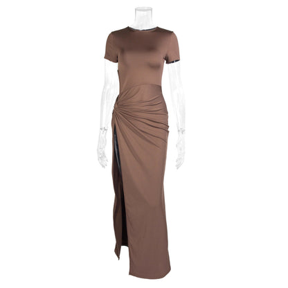Cutout Backless Crew-neck Wrap Dress