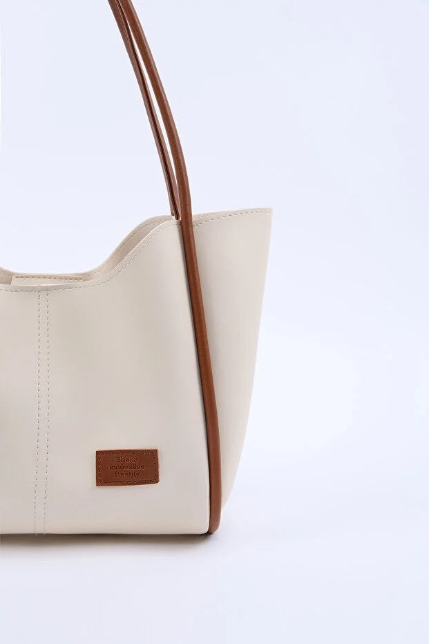 Cream Tan Faux Leather Hand And Shoulder Bag