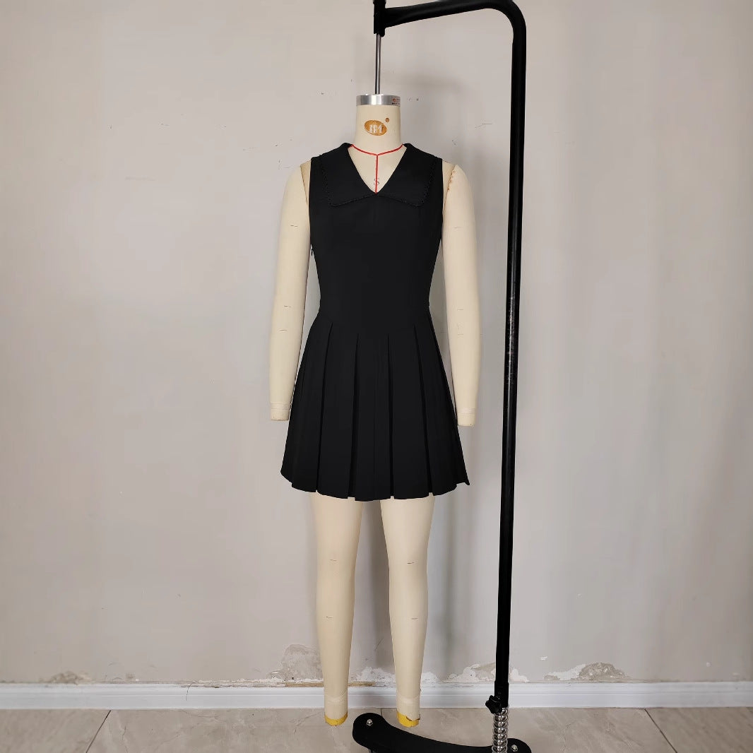 Womens Lace V-Neck Slim-Fit Versatile Flared Dress