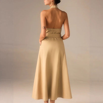 Elegant French-style Lace-up Dress With A Vacation Vibe