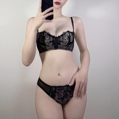 French Lace Flower Embroidered Underwear Soft Steel Ring