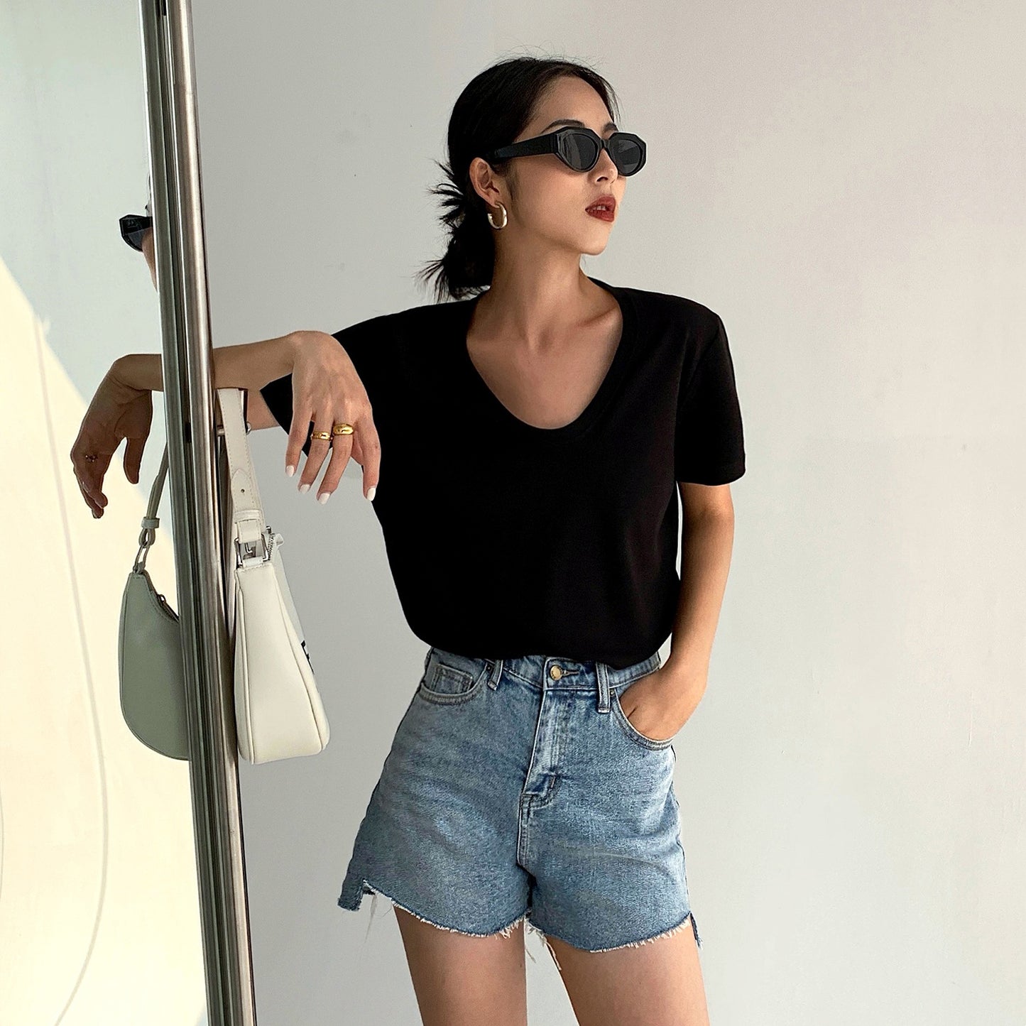 Korean Style All-match Casual V-neck Short-sleeved Top
