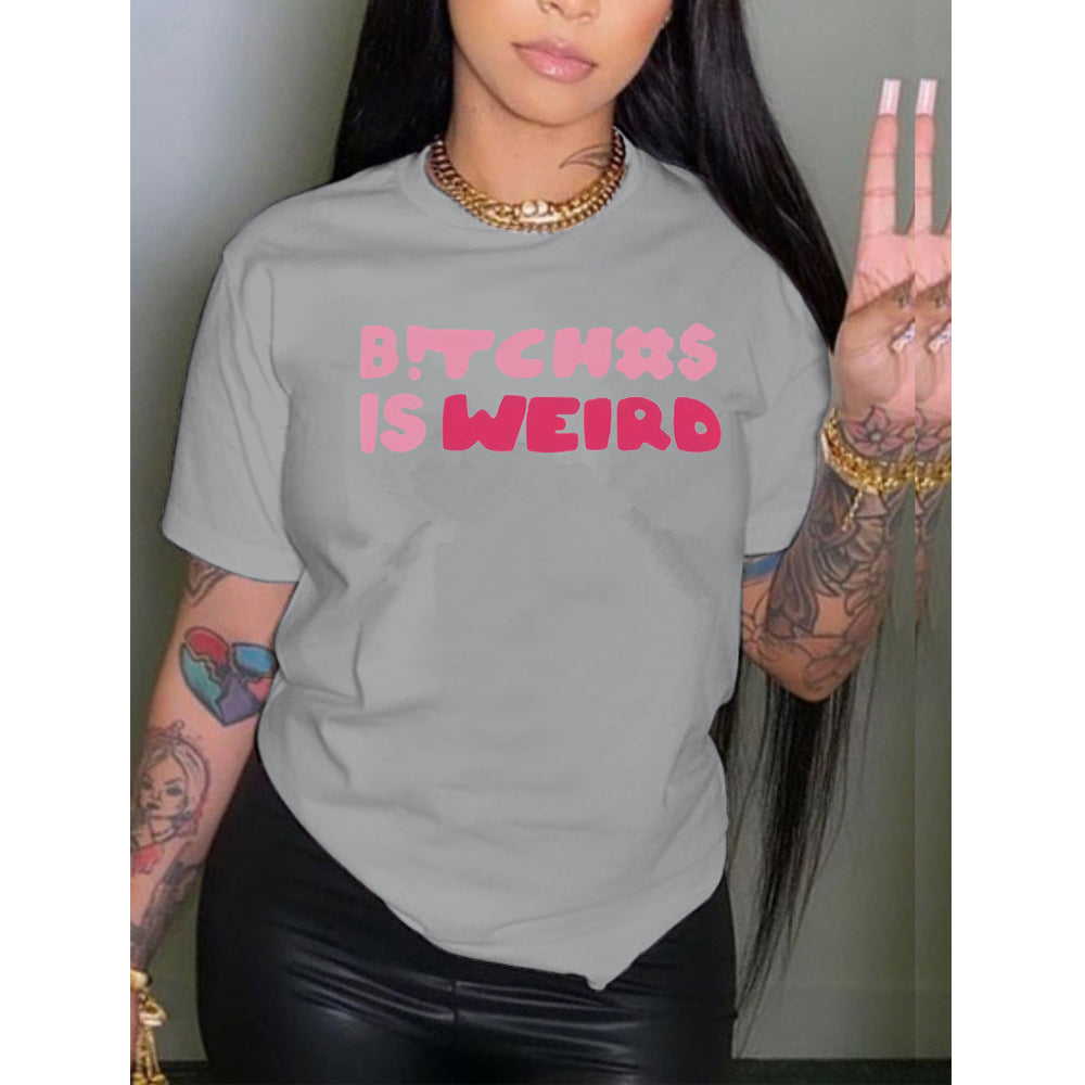 Women's Letter Printed Round Neck T-shirt Youth Casual