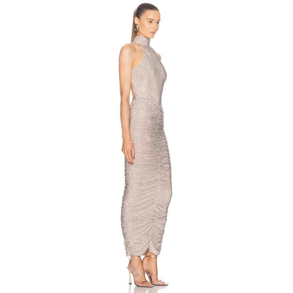 French-style Rhinestone-embellished Strap Backless Dress