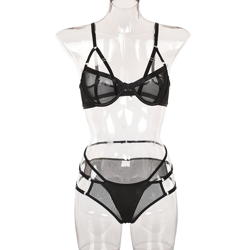 Mesh Perspective Hollow Stitching Sling Strap Steel Ring Underwear