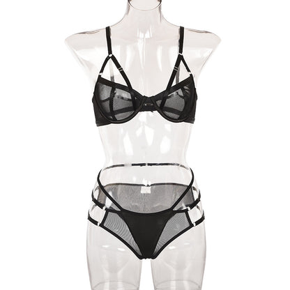 Mesh Perspective Hollow Stitching Sling Strap Steel Ring Underwear