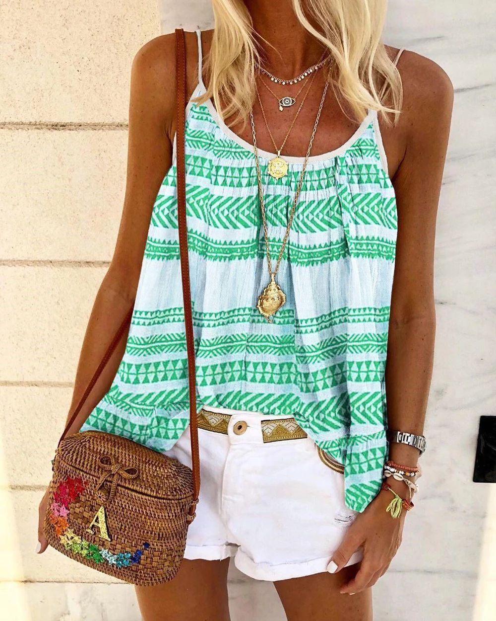Summer Loose Casual Sexy Geometric Print Camisole