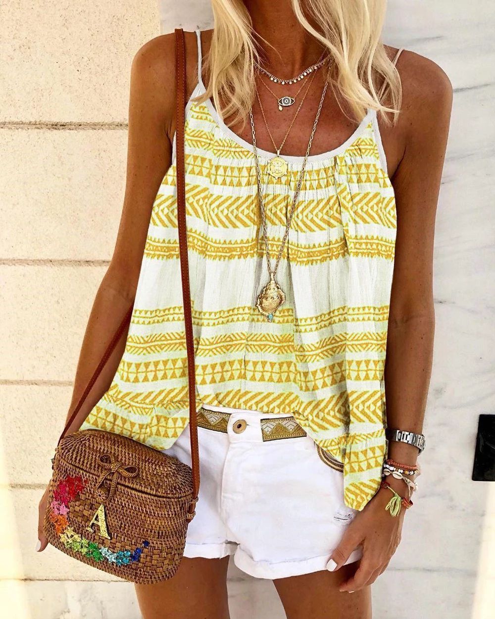 Summer Loose Casual Sexy Geometric Print Camisole
