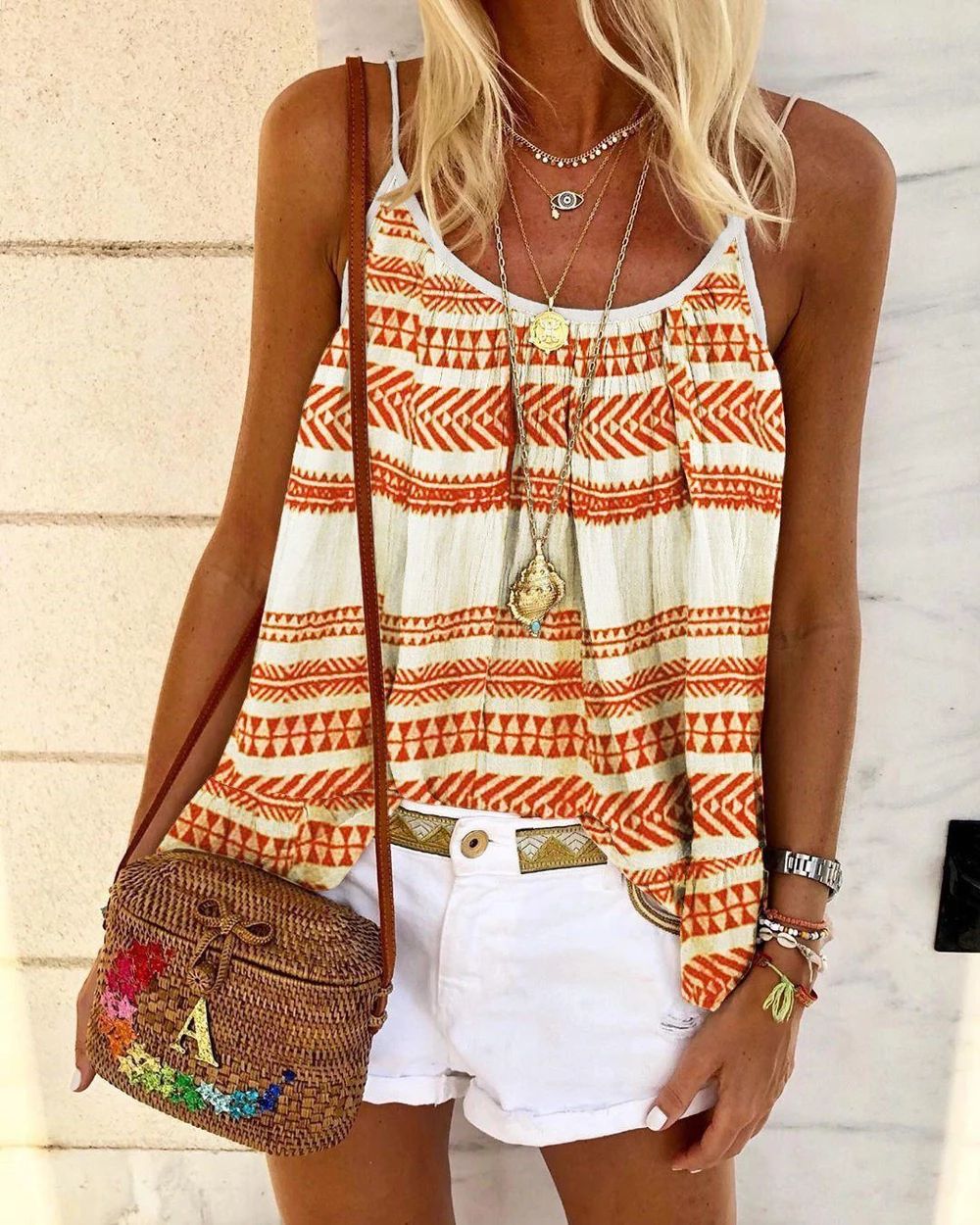 Summer Loose Casual Sexy Geometric Print Camisole