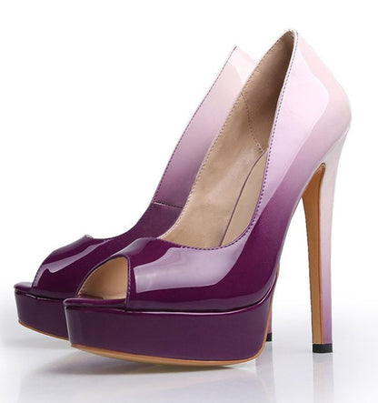 European Station Fish Mouth Gradient Color Water Table Super High-heeled Women's Single Shoes AliExpress