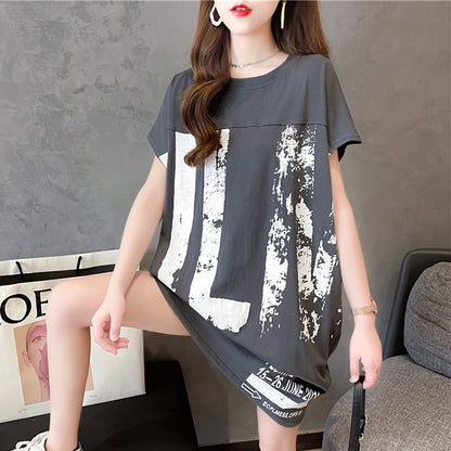 Sleeveless Top Summer  Style Korean Loose Large Size Medium And Long Cotton Short-Sleeved T-Shirt Women'S Fashion Ins