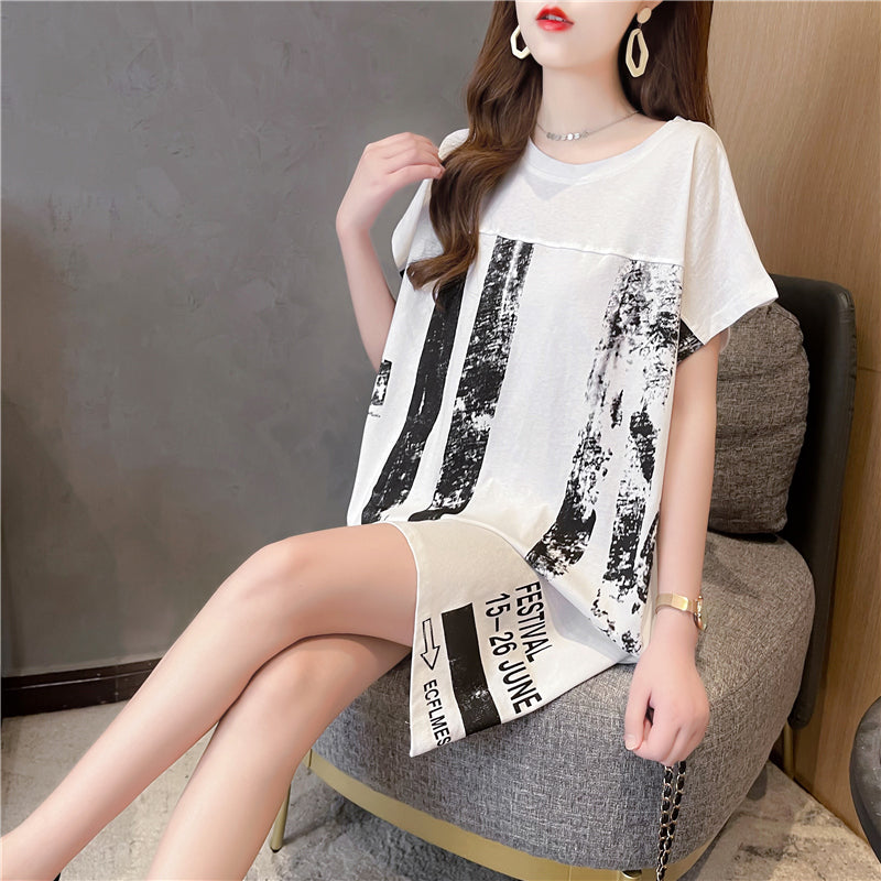 Sleeveless Top Summer  Style Korean Loose Large Size Medium And Long Cotton Short-Sleeved T-Shirt Women'S Fashion Ins