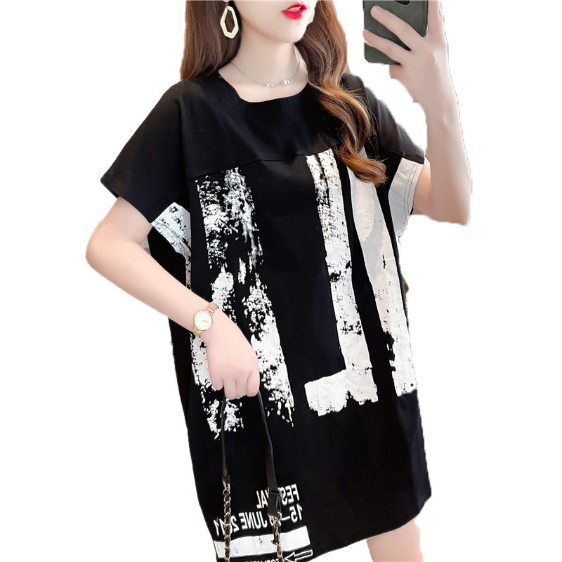 Sleeveless Top Summer  Style Korean Loose Large Size Medium And Long Cotton Short-Sleeved T-Shirt Women'S Fashion Ins