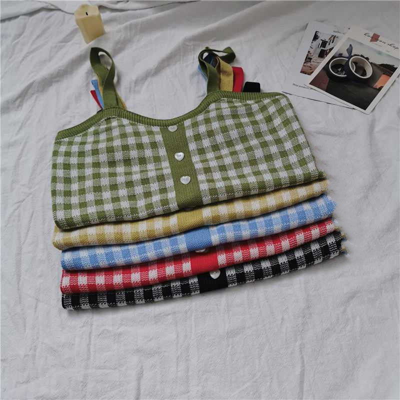 Korean Version Of Hong Kong Style Small Camisole Women'S Bottoming Shirt With Plaid Top
