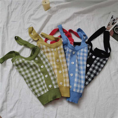 Korean Version Of Hong Kong Style Small Camisole Women'S Bottoming Shirt With Plaid Top